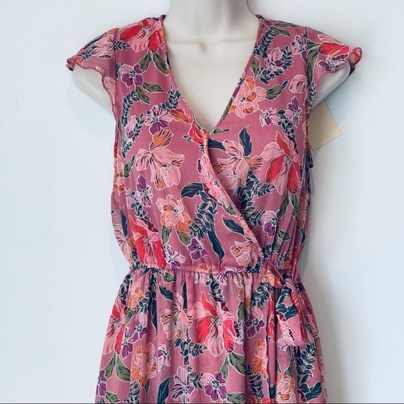 New! BAND OF GYPSIES midi floral midi dress Nwt floral faux wrap vneck - Picture 3 of 11
